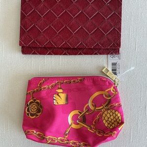 Estee Lauder Pink Zip Pouch and Red woven Mirror